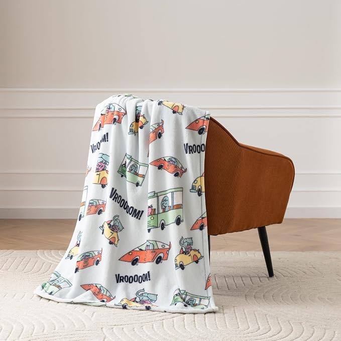 Berkshire Mo Willems® VelvetLoft® Throw Blanket - Super Soft Plush Elephant & Piggie Character Design - Cozy Home Decor, Elephant_Piggie Vroom Vroom, 50 in x 70 in(Official Mo Willems® Product)