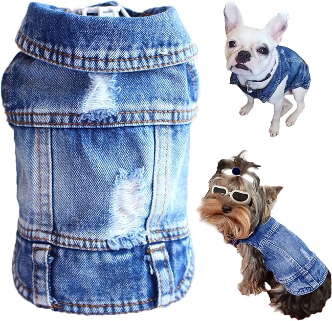 Dog Jean Jacket,Blue Denim Vest,Cute Clothes for Small Dogs&Cats | Soft Washed Cotton Denim Costume,Cool Apparel Dress Shirt for Puppy,Classic Coat Outfit for Small Dogs Cats Boy Girl