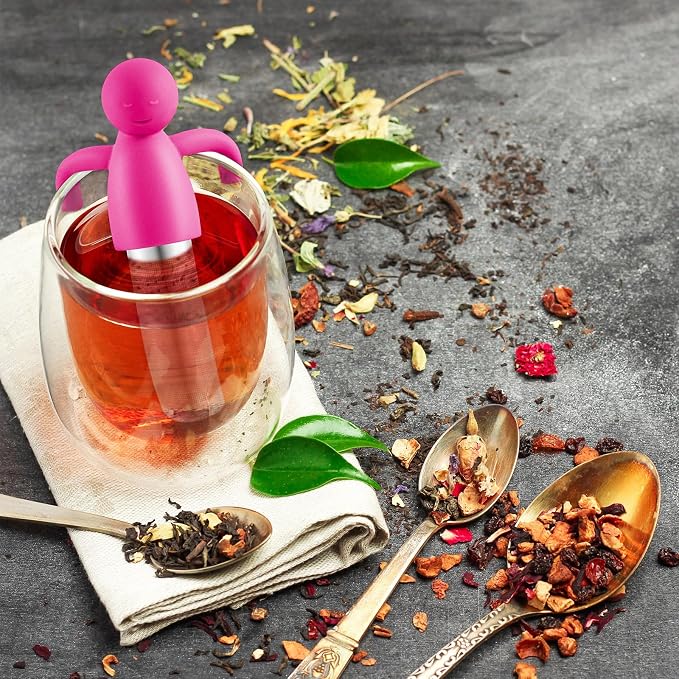 2 Pieces Tea Infuser for Loose Tea Cute Fine Mesh Tea Strainer Stainless Steel Tea Filter Ball Tea Diffuser Steeper for Teacups Teapots (Green, Rose Red) (JI-Hicarer-8)