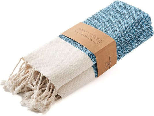 BAY LAUREL Turkish Hand Towel – Pack of 2 | Soft & Absorbent Decorative Towels for Bathroom, Hand, Face, Hair, Gym, Yoga, SPA, Kitchen & Tea | Boho Decor (Turquoise, Diamond 16x40 Inches (Set of 2)