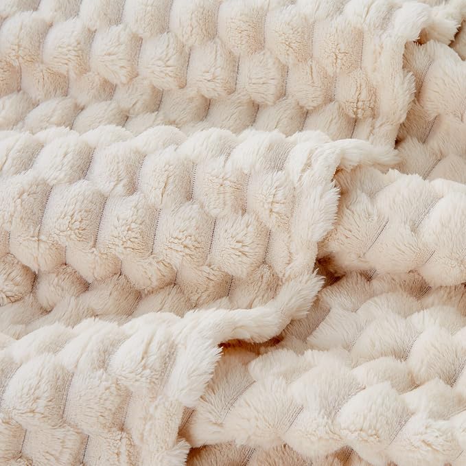 EXQ Home Gentle Soft Fleece Throw Blanket – Cozy Lightweight 3D Imitation Turtle Shell Jacquard Blanket for Couch Bed – All-Season Warm Fuzzy Flannel Blanket for Women Mom Her Gifts(84"x90",Beige)