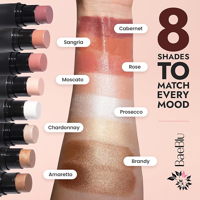 BaeBlu - Organic Blush Tube, Moscato - 100% Natural Vegan Cream Blush Sticks, Multi-Use Bronzer, & Highlighter for Lips, Cheeks & Eyes, Buildable Shimmer, Gluten-Free, Paraben-Free, Made in USA