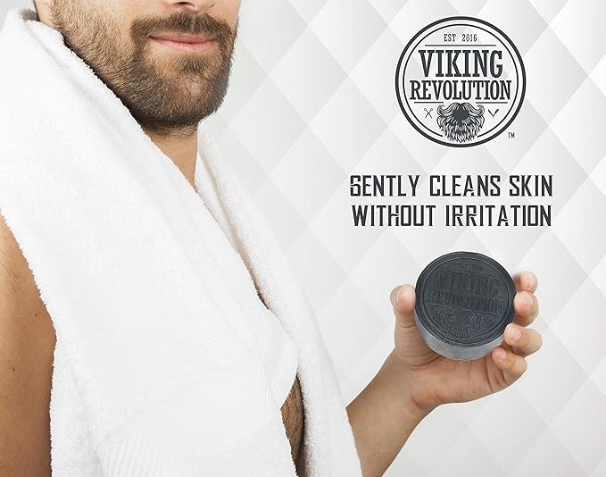 Viking Revolution Skin Cleaning Agent Activated Charcoal Soap for Men w/Dead Sea Mud, Body and Face, Cleanser,Cleansing Blackheads - Peppermint & Eucalyptus Scent 6 Oz (Pack of 1)