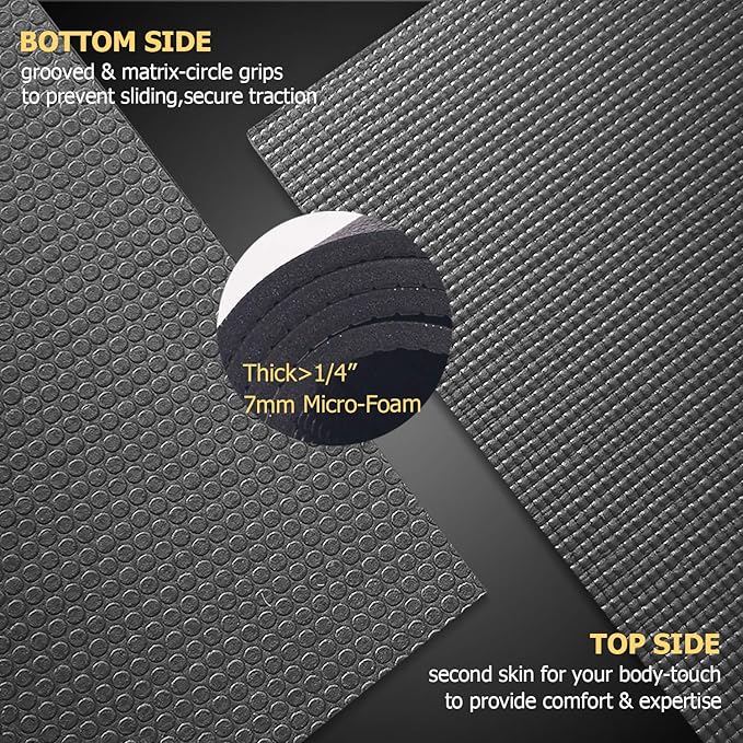 GXMMAT Large Yoga Mat 12'x6'/10'x6'/6'x8'(7mm), Extra Thick Workout Mats for Home Gym Flooring, Ultra Comfortable Non-Slip Quick Resilient Barefoot Wide Exercise Mat for Pilates, Stretching,Meditation