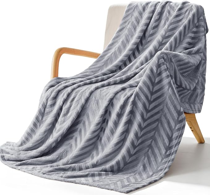 Whale Flotilla Flannel Fleece Fall Throw Blanket for Couch, Silver Grey | Lightweight Breathable Soft Sofa Throws, Plush Fluffy Chevron Design Decorative Blankets for Home Life, 50x60 Inch