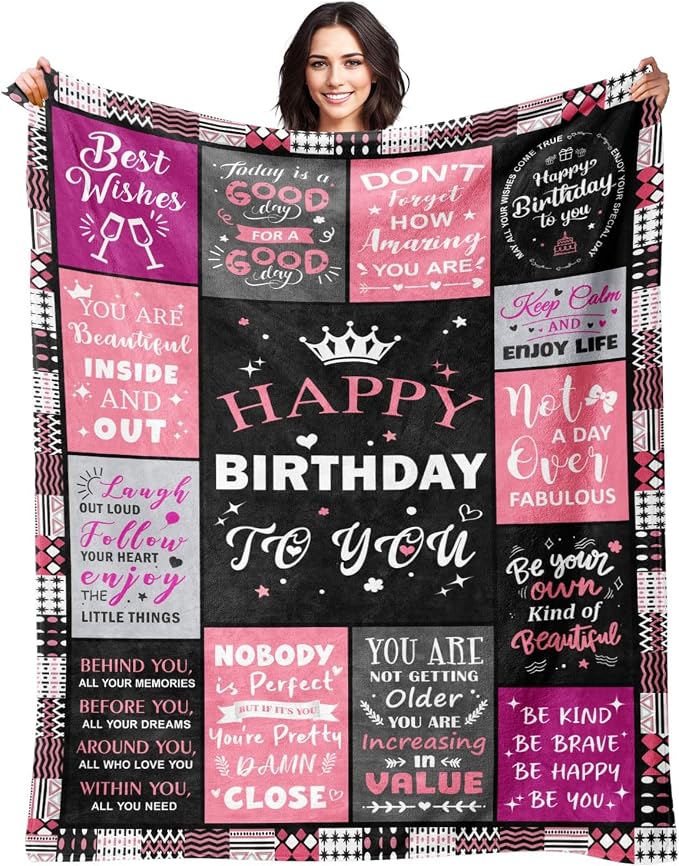 Birthday Gifts for Women, Happy Birthday Blanket for Women 60" x 80" | Birthday Decorations for Women, Gift for Women Birthday Unique, Happy Birthday Gift for Her, Mom, Wife, Daughter, Sister
