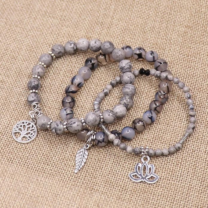 UEUC Tree of Life Yoga Healing Stone Bracelets,Multilayer Lotus Chakra Stone Reiki Bracelet Sets,Anxiety Crystal Natural Stone,for Women Stress Relief
