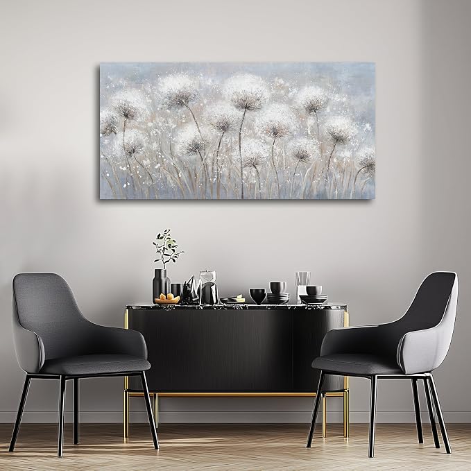 Belmrxne Large Dandelion Floral Wall White and Black Wall Decor Modern Aesthetic Artwork Trendy Canvas Painting for Living Room Bedroom Dining Room Office Home Decor 29x58 inch
