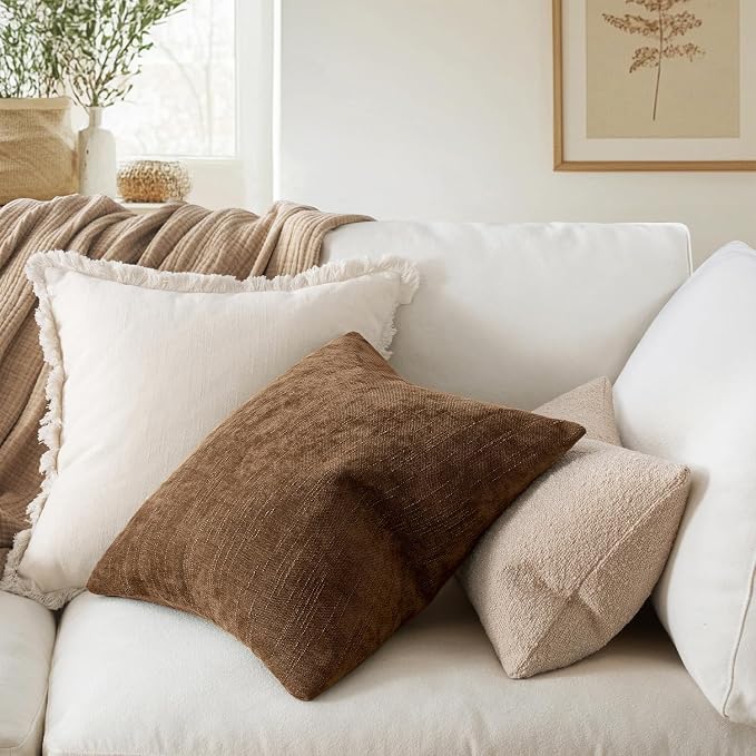 MIULEE 12x20 Inch Lumbar Textured Chenille Throw Pillow Covers Honey Brown | Pack of 2 Decorative Soft Throw Pillows, Solid Textured Cushion Covers, Modern Home Decor for Couch Sofa Bedroom Living Room