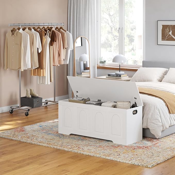 Storage Chest, Wooden Toy Box, White 50.0" L | Extra Large Storage Bench, 2 Soft-close Hinges, Finger-safe Flip-Top Lid, Easy Assembly, Farmhouse Trunk, Living Room/Bedroom