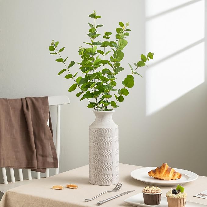 Ceramic Flower Vase, 11 Inch Tall Rustic Vase for Decor | Large White Vase Adds Vintage Charm to Centerpieces, Table, Living Room, and Home Decor, Perfect for Farmhouse Style Spaces