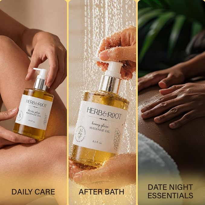 Edible Honey Glaze Massage Oil, 8.5 oz | Body Oil with Sweet Honeycomb & Natural Oils | Non-Sticky, Moisturizing, Doubles as Aromatherapy Body Oil