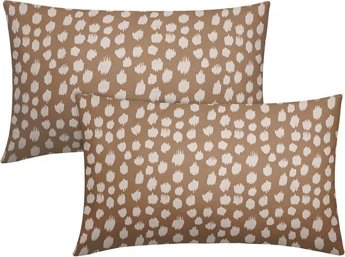 Sweetshow Brown Cream Dots Lumbar Pillow Covers 12x20 Set of 2 Boho Design Polka Dot Print Throw Pillows Modern Outdoor Decorative Pillowcase Rectangle Linen Cushion Cases Decor for Sofa Couch Bed