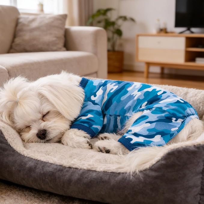 Dog Summer Pajamas Onesie Soft Breathable Puppy Jumpsuit Lightweight Dog Clothes for Small Medium Dogs Cat Pet Clothes (Sea Blue, X-Small)