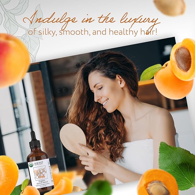 HBNO Organic Apricot Kernel Oil - 4 oz (120 ml) Value Size - Natural Apricot Oils, Cold Pressed - Perfect Carrier Oil for Massage, Aromatherapy, DIY, Soap Making, Face, Body, Lips, Hair, Nails