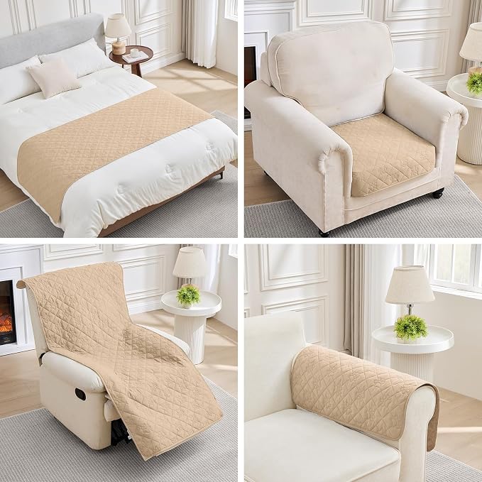 PAWFINITY Waterproof Couch Covers for Dogs, Pet Blanket for Sofa Washable | Paw Print Quilted, Hair Resistant, Anti Cat Scratch, Pee Proof Furniture Protector for 3 Seat Sofa and Bed, 30x80 Inch, Beige