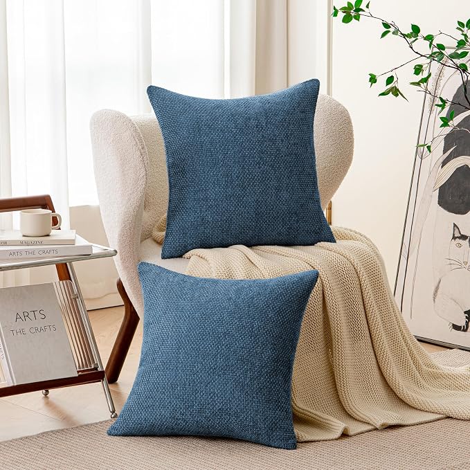 a moment Ocean Blue Chenille Throw Pillow Covers 24x24 Inch Pack of 2 Modern Decorative Throw Pillow Cases Farmhouse Cross Covers Home Decor for Sofa Bedroom Living Room