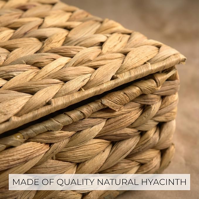 ZICOTO Decorative Storage Boxes with Lids - Set of 2 Wicker Organizer Bins | Beautiful Rattan Design for Shelves and Home Decor - Safely Store Photos, Documents and Memory Box Keepsakes in Style