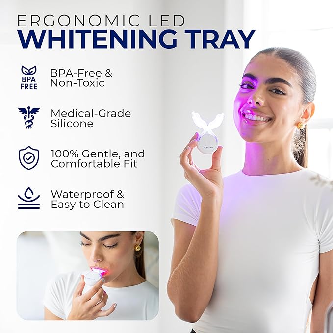 Euphauria Sensitive Teeth Whitening Kit with LED Light At Home, 12% Hydrogen Peroxide Teeth Whitening Gel Pen (Pack of 3), Enamel Safe, Rechargeable Wireless Red & Blue UV Whitening Spectrum with Case