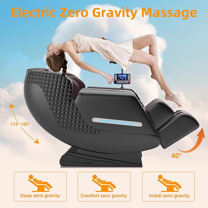 Massage Chair Full Body, 4D Zero Gravity SL-Track Knead Shiatsu Massage Recliner Chair with Airbags, Touchable Screen, Heating, Foot Rollers, Home or Office (Black & Brown)