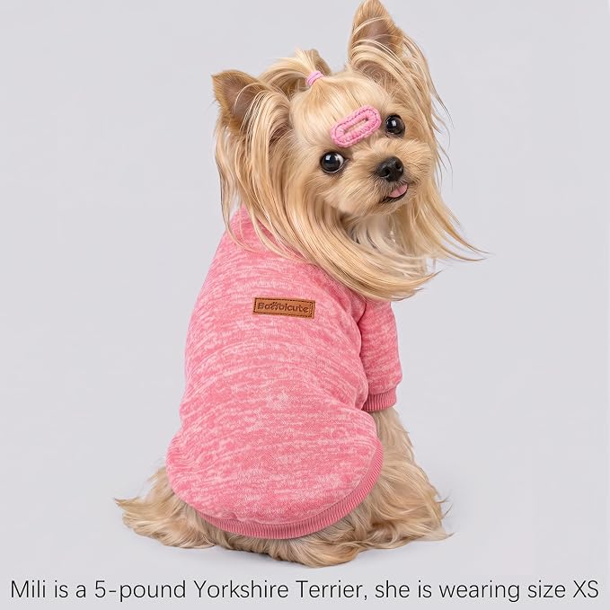 2 Pack Dog Sweaters for Small Dogs Girl Boy Winter Fleece Clothes Warm Soft Dog Sweatshirt Outfit for Dogs Cats Pet Apparel (Pink+Purple, M (Back: 13.7",Chest: 17.7", 10-14Ibs))