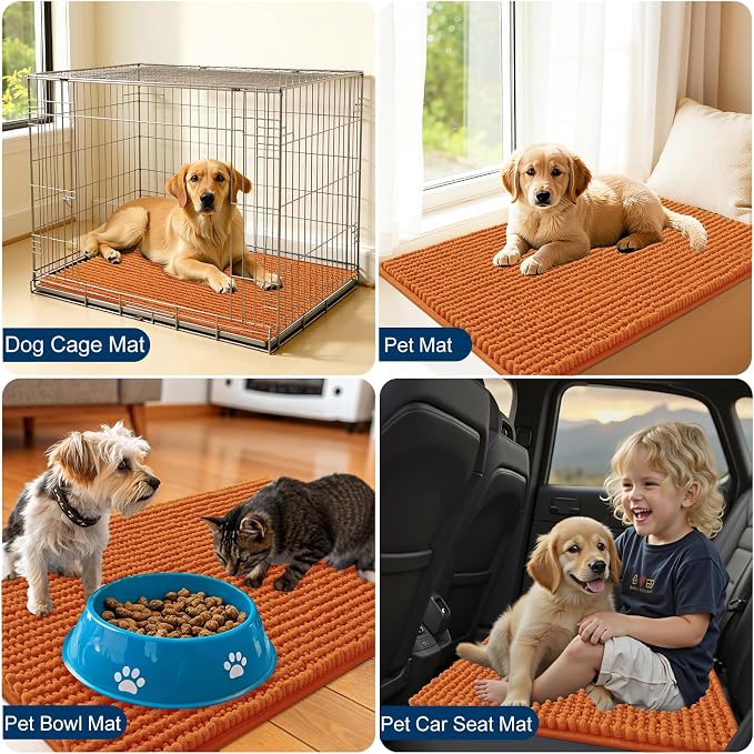 OLANLY Dog Door Mat for Muddy Paws 36x24, Extra Absorbent Chenille Mud Mat | Clay, Absorbs Moisture and Dirt, Non-Slip Machine Washable Doormat, Quick-Drying Indoor Entryway Floor Mat for Dogs