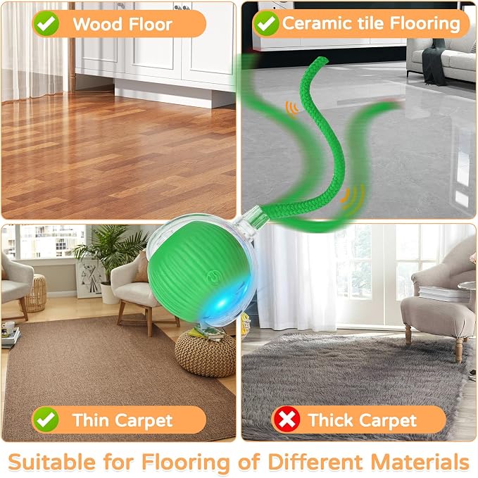 Goosheep 1PK Automatic Rolling Interactive Cat Toys Ball for Indoor Cat Dog | Green, 3 Modes, LED Light, 360° Smart Automatic Rolling, for Indoor Cats and Small Dogs, Suitable for Multi-cat Families