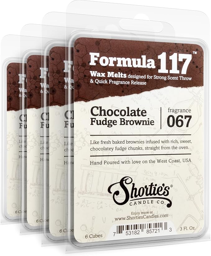 Shortie's Candle Company Chocolate Fudge Brownie™ Premium Wax Melts 4 Pack - 12 Oz., Strong & Long Lasting, Non-Toxic - Made with Essential & Natural Oils - Formula 117
