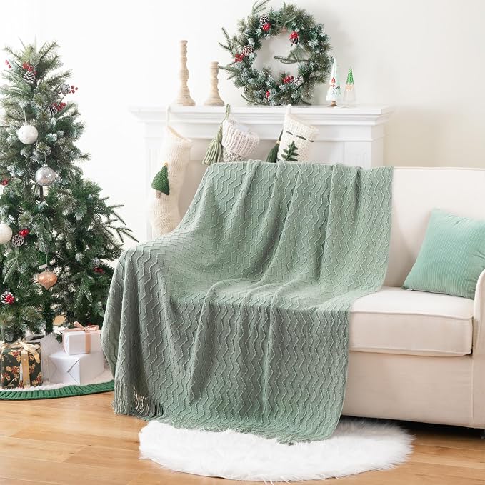 BATTILO HOME Sage Green Throw Blanket for Couch, Home Decor Sage Throw Blankets, Spring Green Blanket for Bedroom Decor Housewarming Gifts, 50"x60"