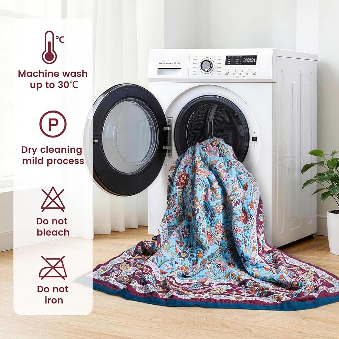 MSGKV Boho Throw Blanket 60"x80" Summer Cotton Birds Floral Blanket for Bed | 100 Cotton Muslin, Bird & Floral Throw Blanket, Reversible Weave, Soft & Breathable, Nature Inspired Design, Machine Washable