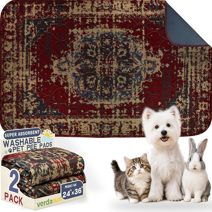 Washable Pee Pads for Dogs, Reusable Puppy Potty Training Pads, Ultra-Absorbent Thick Waterproof Leak-Proof Non-Slip Pads & Mat for Crate, Playpen, Floor, Whelping & Housebreaking , 2 Pack 24"x36"