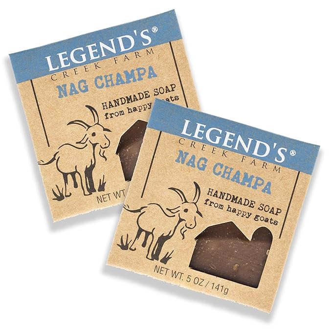 Legend's Creek Farm Goat Milk Soap - Cleansing Moisturizing Bar for Hands and Body - 5 Oz Creamy Lather, Nourishing, Gentle Natural Soap for Sensitive Skin (Nag Champa, Pack of 2)