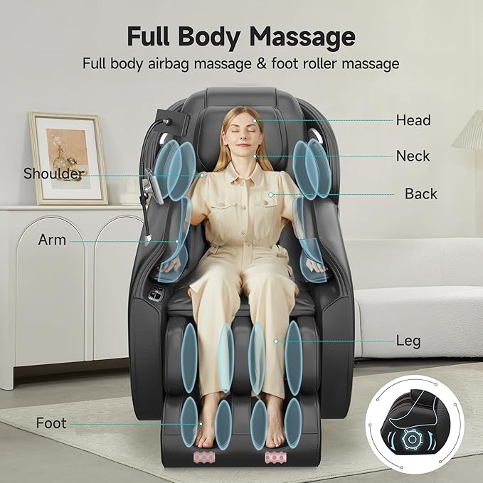 Real Relax 2025 Massage Chair Full Body, Zero Gravity SL-Track Shiatsu Massage Recliner, APP Control, Child Lock, Body Scan Bluetooth Foot Roller, favor 06, All Black