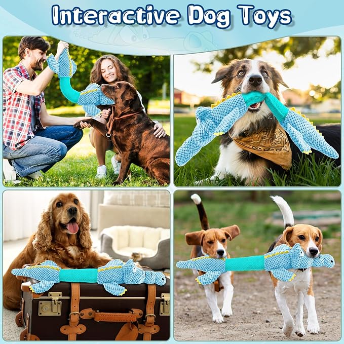 WOWBALA Interactive Tug of War Dog Toys for Small to Large Breeds-Squeaky Plush Puppy Toys with Crinkle Paper, Stuffed Chew Dog Toys to Keep Them Busy, Training Reward Gift (Blue)