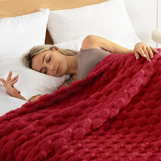 Whale Flotilla Soft Fleece King Size Bed Blanket Luxury 3D Jacquard, Red | Lightweight Breathable Coverlet Bedspread for All Seasons, Super Cozy Plush Fluffy Fuzzy Decorative Blanket for Bed, 90"x104"
