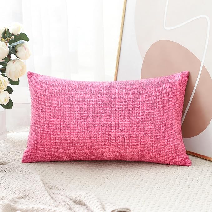 OTOSTAR Linen Throw Pillow Cover Set of 1 Decorative Lumbar Pillowcases Cushion Covers 12x20 Inch for Home Decor Sofa Bedroom Car 30 x 50CM Rose Pink