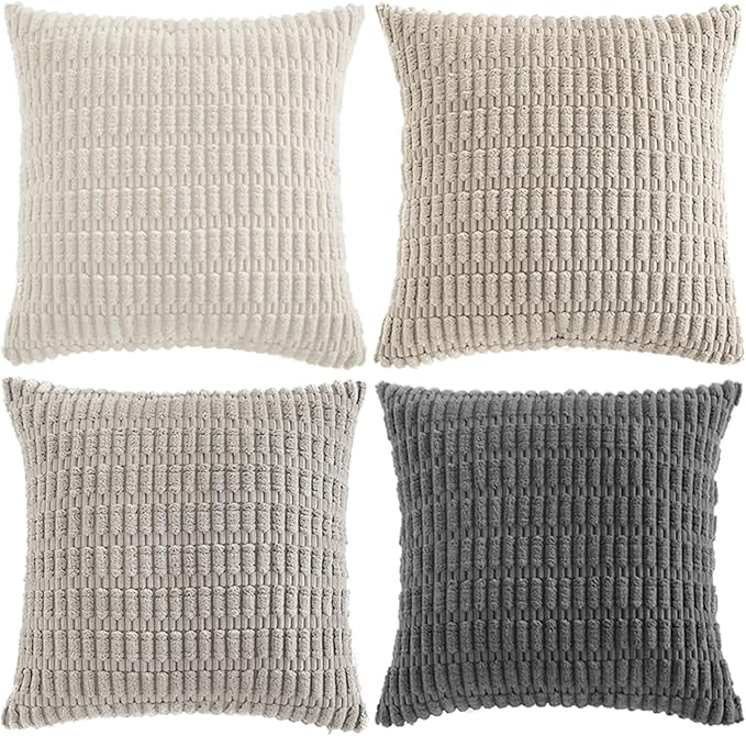Fancy Homi 4 Packs Decorative Throw Pillow Covers for Living Room Couch Bed, Modern Farmhouse Boho Home Décor Accent Cushion Case, 12" x 12", Grey Series