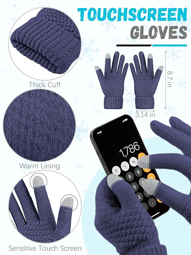 Winter Hat Scarf Gloves and Ear Warmer, Warm Knit Beanie Hat Touch Screen Gloves Set Winter Gifts Neck Scarves for Women