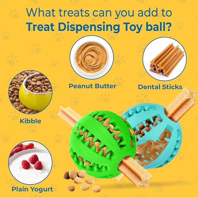 SunGrow 2-Pack Dog Treat Balls, Puzzle Food Interactive Treat Dispensers, Hide Treats Inside, Puppy Treat Dispensers for Training, Small Dog Enrichment Balls for Boredom, Mental Stimulation for Puppy