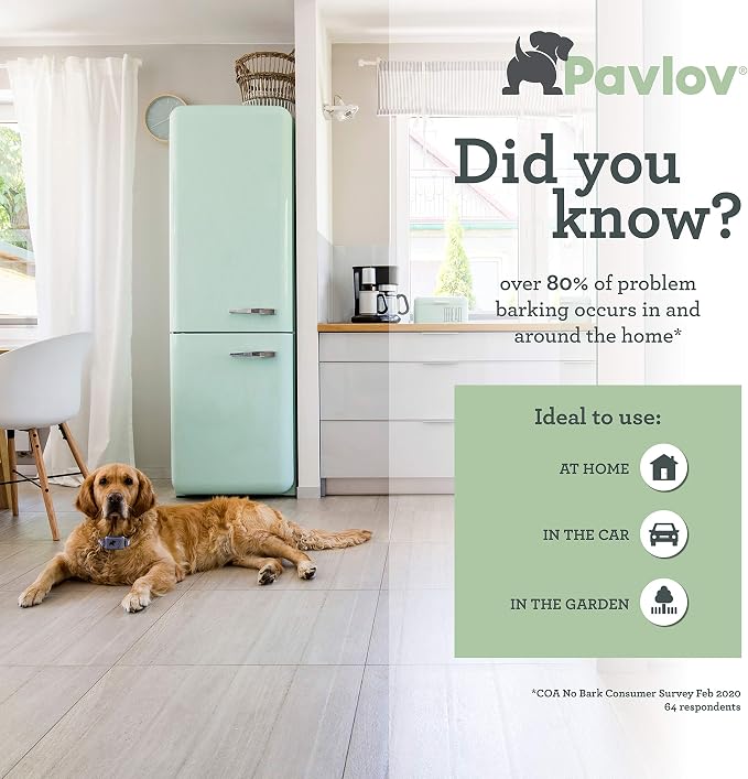 Pavlov Digital Anti Bark Collar, deterrent device to stop dogs barking, no shock only sound & vibration, safe & humane, no bark training for small medium & large dogs, water resistant and lightweight