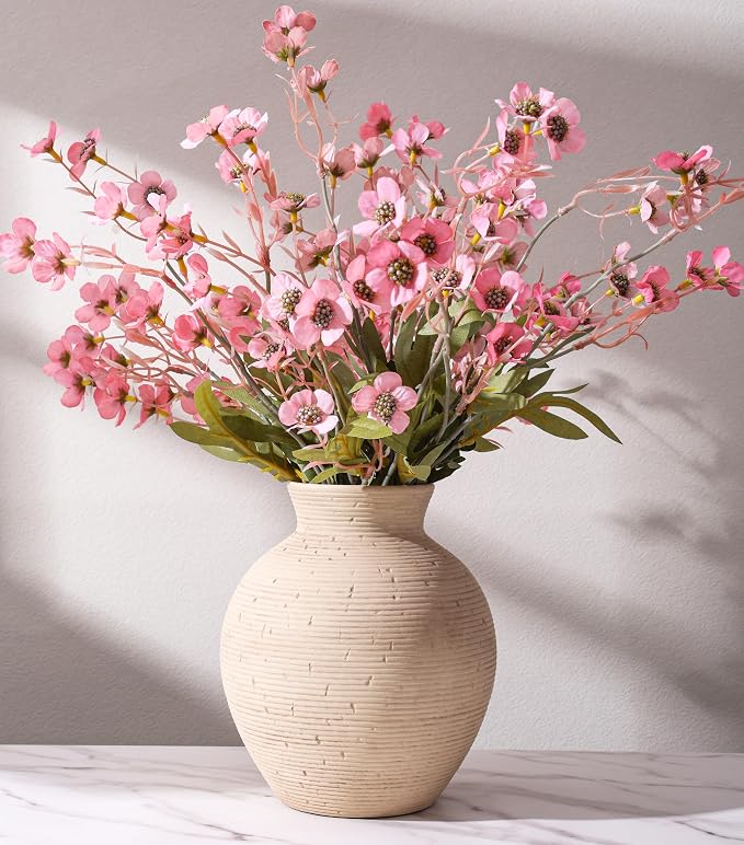 Ceramic Flower Vase Home Decor, 7.4 in Farmhouse Table Vases Retro Vintage Living Room Kitchen Bedroom Decoration Pottery Decorative Vases for Flowers House Shelf Office Desk Dining Entryway, Rustic