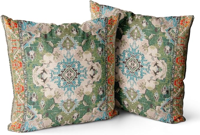 Snycler Boho Throw Pillow Covers 26x26 inch Set of 2 Boho Rug Carpet Double Sided Pattern Cotton Soft Pillow Case Cushion Cover Pillowcase for Couch Sofa Bed Decorative (Green)