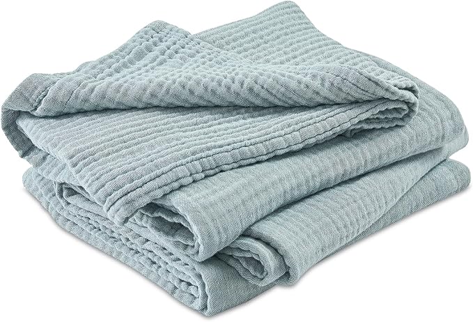 EMME Cotton Muslin Throw Blanket Couch Breathable Gauze Blanket Soft Lightweight Adults (Heather Teal, 50"x60")