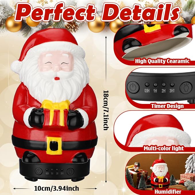 Glooglitter 120ml Retro Santa Claus Ceramic Santa Claus Diffuser Christmas Essential Oil Diffuser Gift Holiday Present for Essential Oil Small Aromatherapy Humidifier Warmer for Home Office Decor