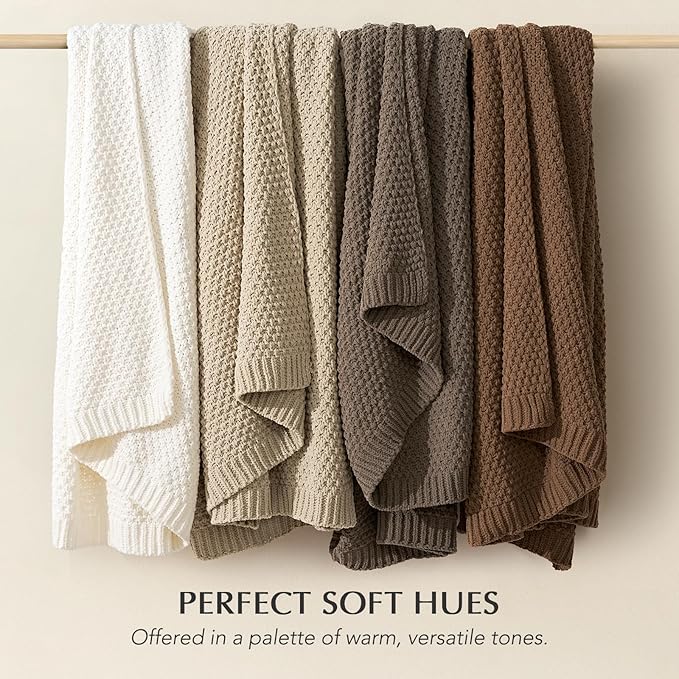 EVERGRACEHOME Chunky Chenille Knit Throw Blanket, 60 x 80, Mocha Brown | Sculpted Moss Stitch, Chic Modern Farmhouse, All-Season Warmth, OEKO-TEX® Certified, Elegant Blanket for Couch, Bed, Sofa