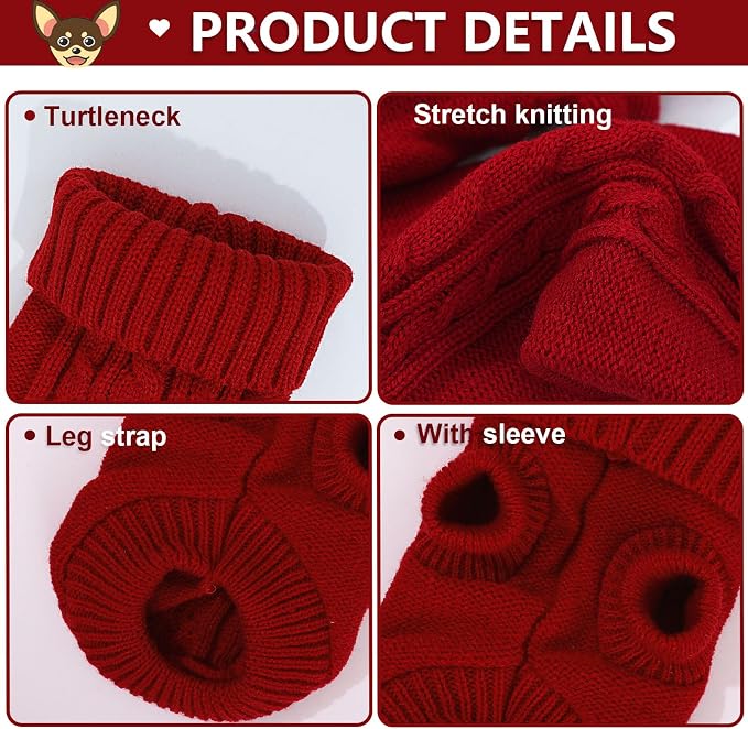 2 Pack Dog Sweaters for Small Dogs, Chihuahua Yorkie Sweater, Puppy Clothes Winter Warm Pullover Clothing, Pet Cat Cold Weather Puppy Cold Outfits