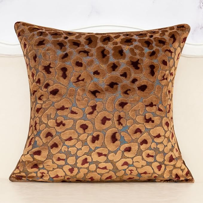 Alerfa Brown Floral Throw Pillow Cover 20 x 20 Inch Cut Velvet Sqaure Luxury Decorative Pillow Cover for Couch Living Room Bedroom