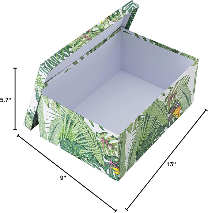 Soul & Lane - Tropical Breeze Decorative Storage Boxes with Lids, Set of 3 | Large Nesting Keepsake Boxes for Photos and Gifts, Green Jungle Leaves Palm Tree Containers, Hawaiian Beach Theme Decor