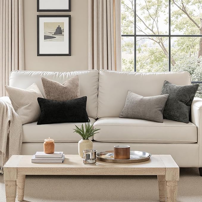 MIULEE Decorative Couch Throw Pillow Covers 20x20 Inch Light Khaki 2 Pack | Modern Boho Accent, Soft Chenille Pillow Covers, Farmhouse Cushion Cases for Home Decor Bed Sofa Living Room