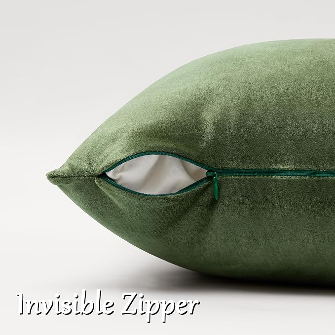 GIGIZAZA Olive Green Velvet Throw Pillow Covers 22x22 Pack of 2 | Decorative Pillows for Couch Sofa,280gsm Soft Textured Fabric,Modern Square Pillowcases,Luxury Cushion Covers